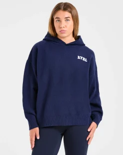 Varsity Minimal Logo Oversized Knitted Hoodie