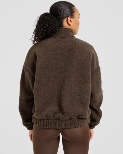 Varsity Oversized Fleece Zip Up Jacket