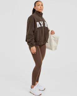 Varsity Oversized Fleece Zip Up Jacket