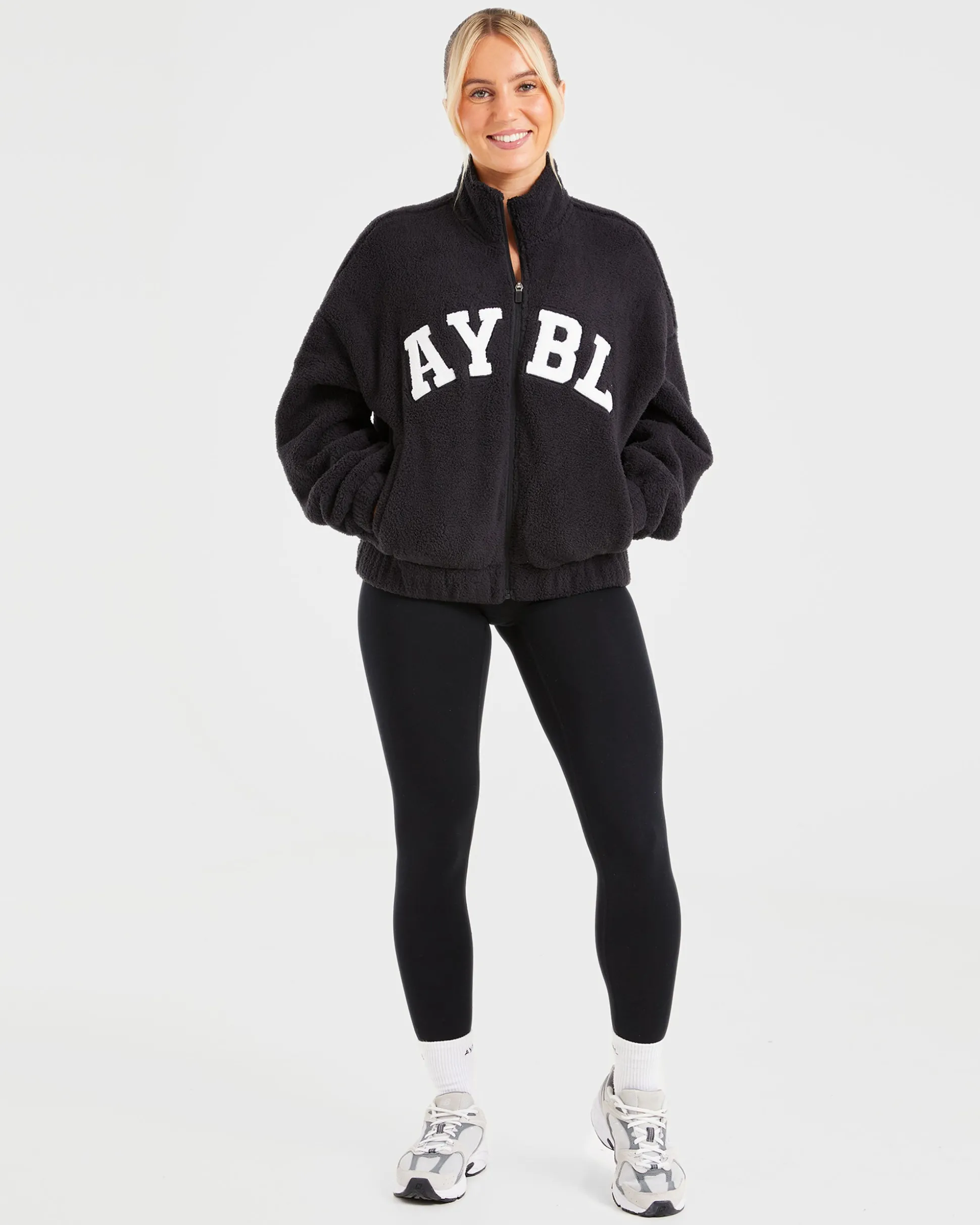 Varsity Oversized Fleece Zip Up Jacket